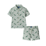 Boys Short Sleeve Cabana Set | Green Stripe Dino
