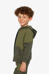 Full Zip Hooded Bi-Material Cardigan Green