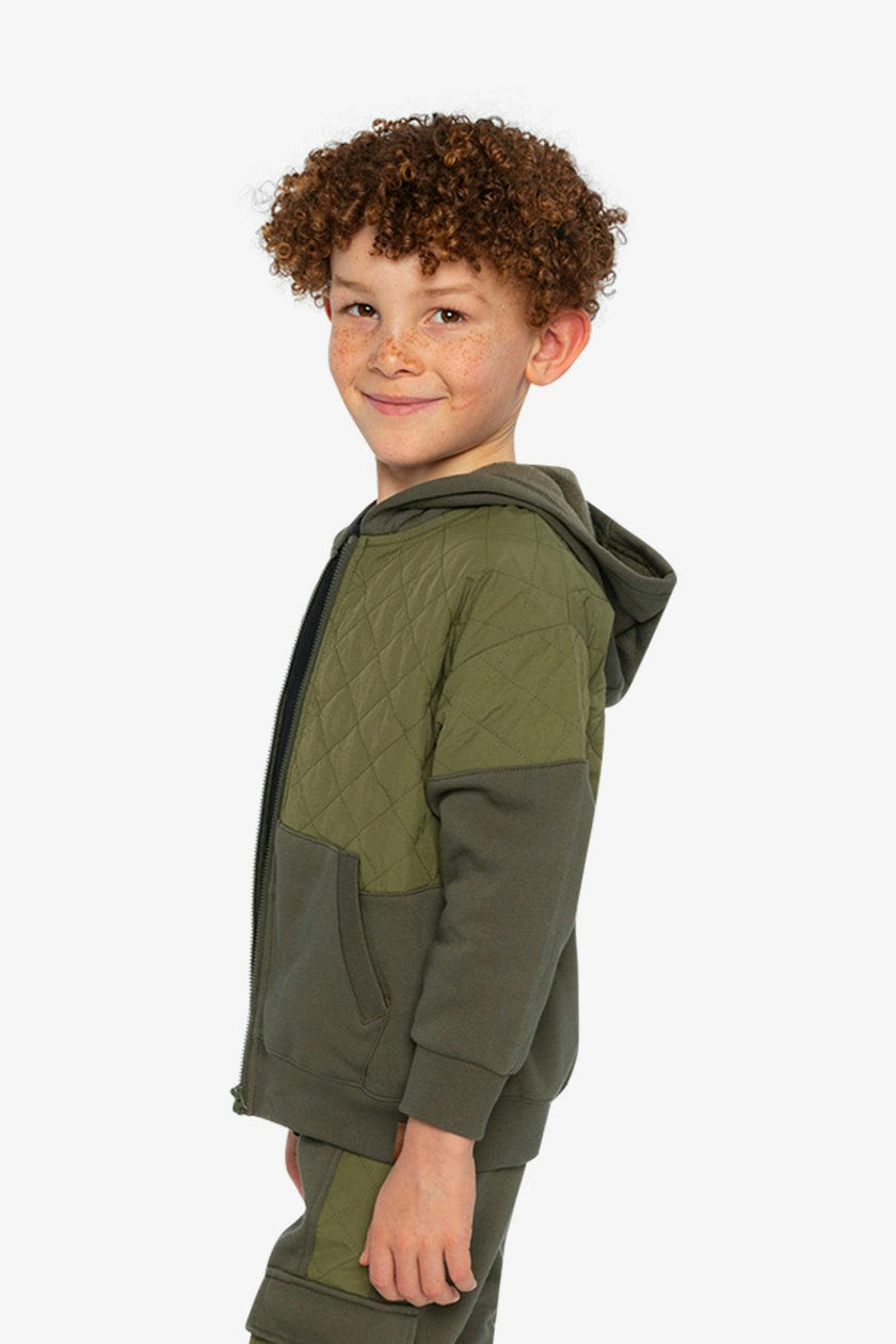 Full Zip Hooded Bi-Material Cardigan Green