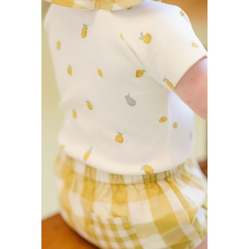 Print Short Raglan Sleeve Snap One-Piece, Yellow