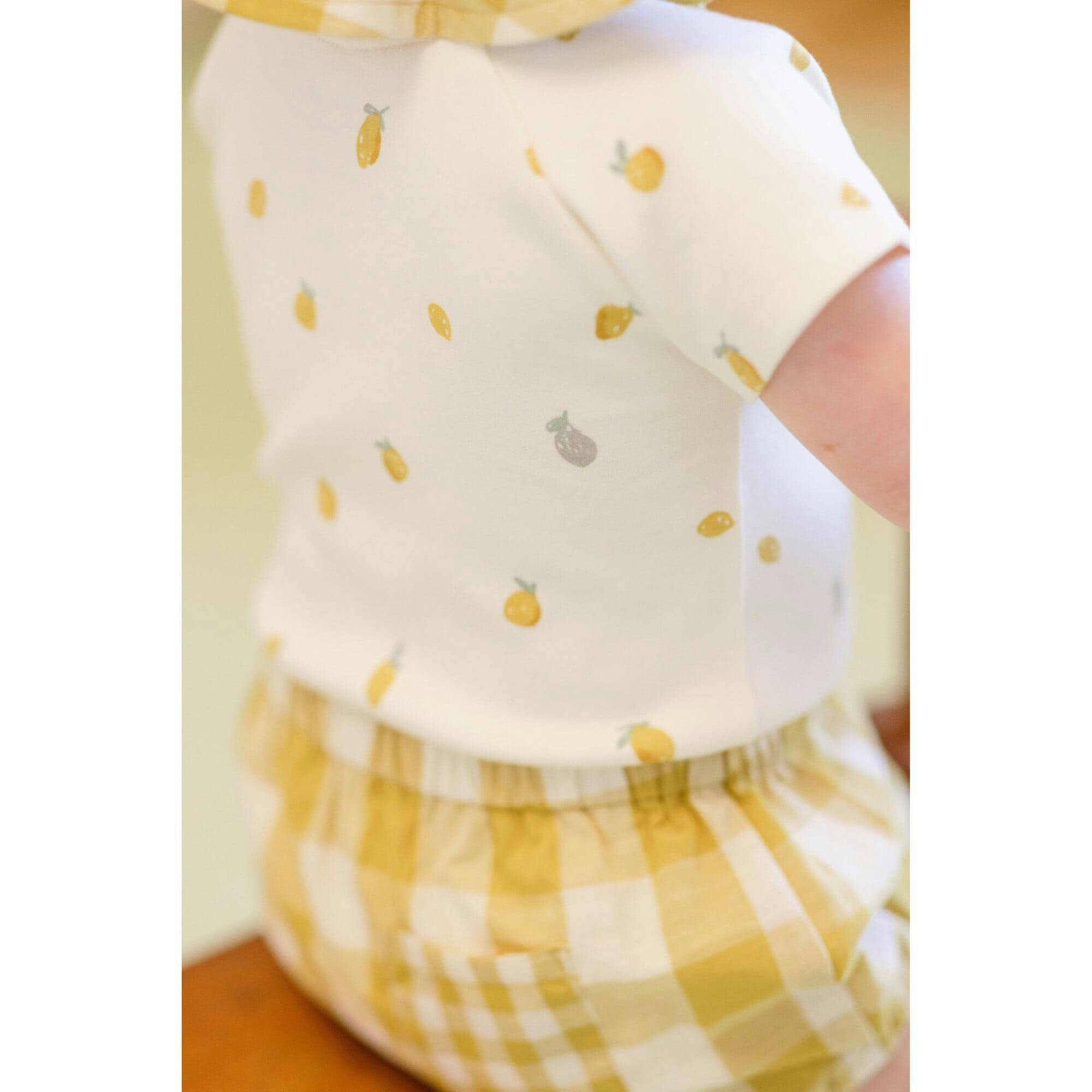 Print Short Raglan Sleeve Snap One-Piece, Yellow