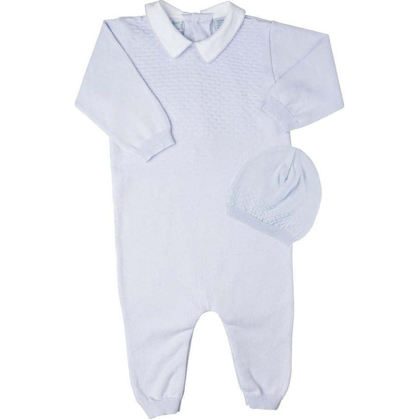 Boys Pique Collar Diamond Knit Longall & Hat Blue