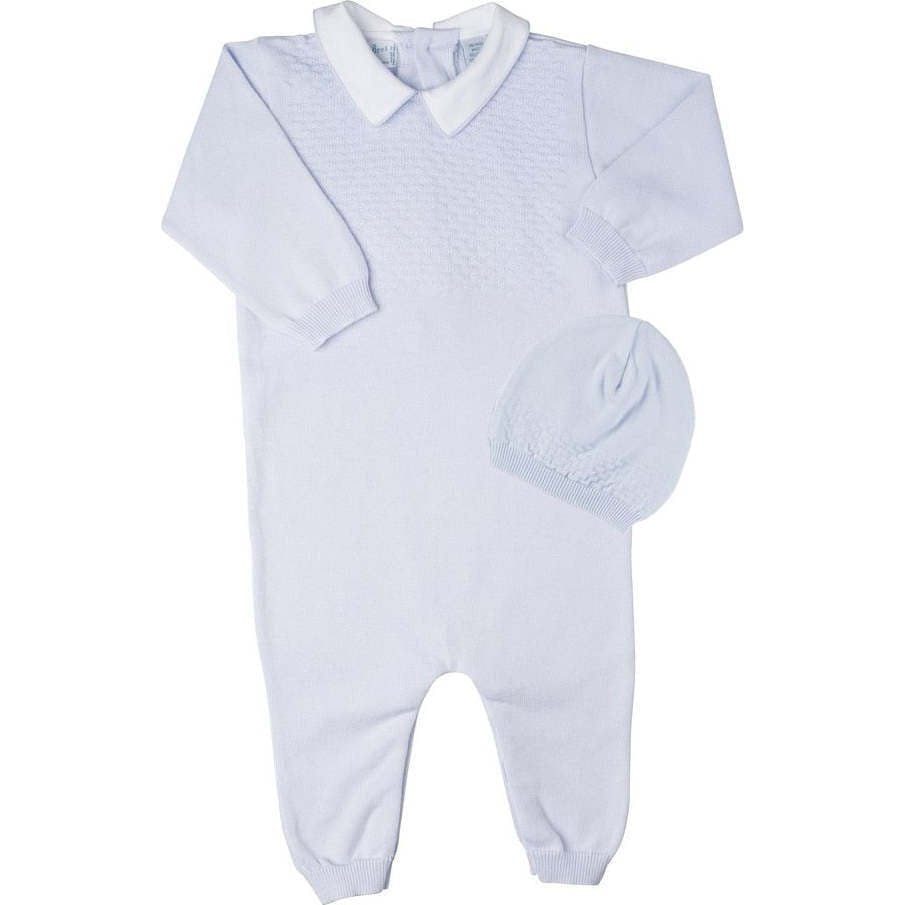 Boys Pique Collar Diamond Knit Longall & Hat Blue