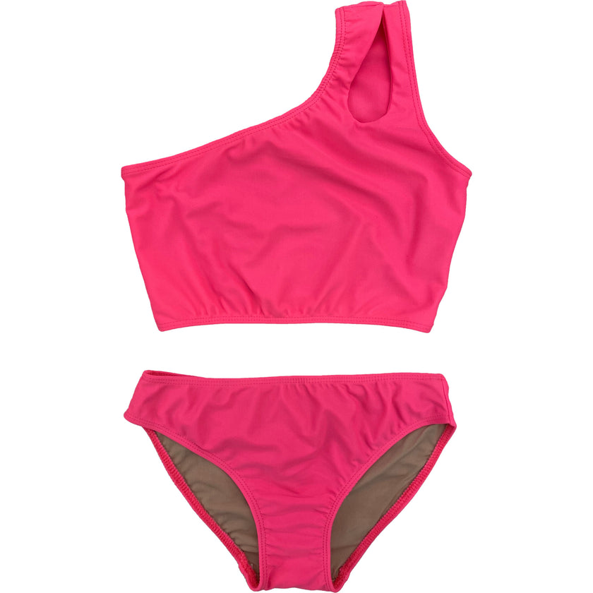 Girl's Two Piece One Shoulder Bathing Suit Pink, Pink