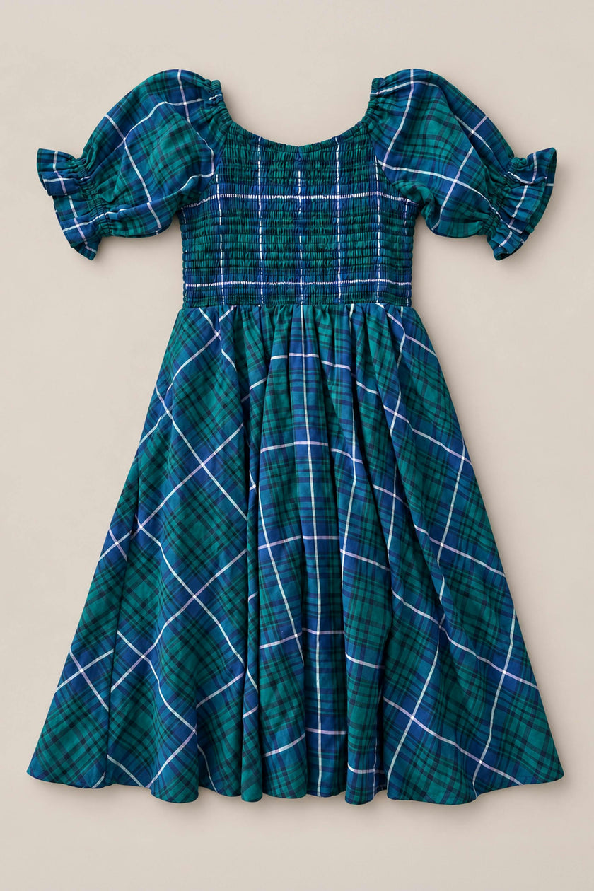 Mini Teagan Dress in Emerald Plaid
