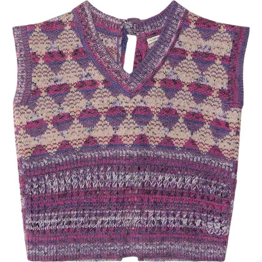 Checkered Intarsia Tie Back Sweater Vest, Purple