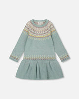 Jacquard Sweater Dress with Ribbed Skirt