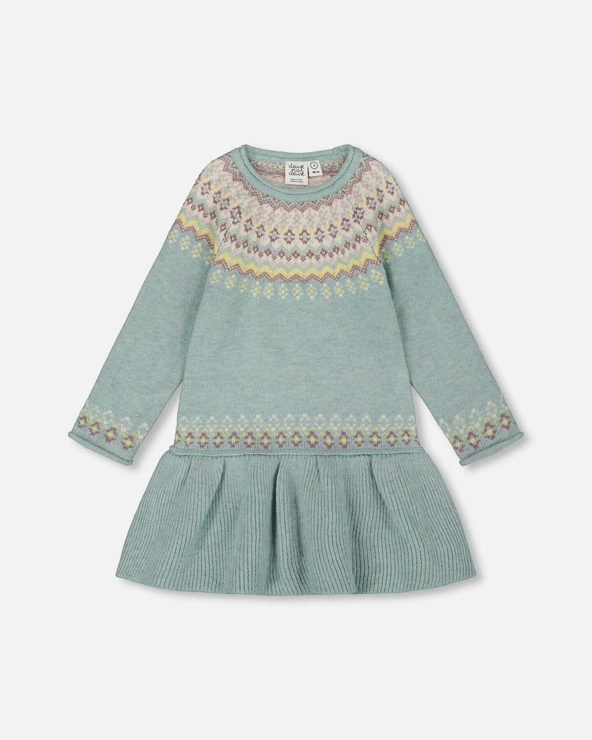 Jacquard Sweater Dress with Ribbed Skirt