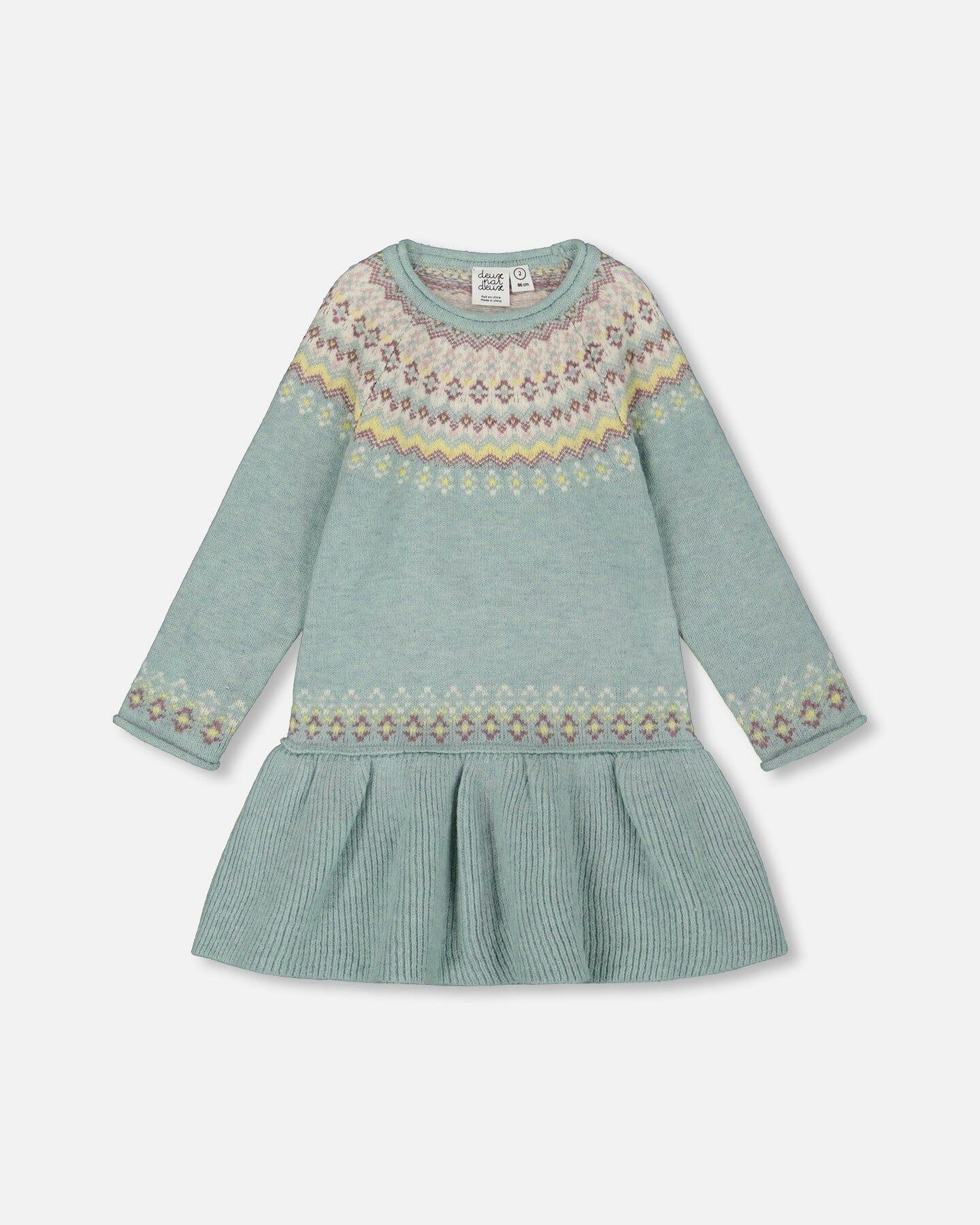 Jacquard Sweater Dress with Ribbed Skirt