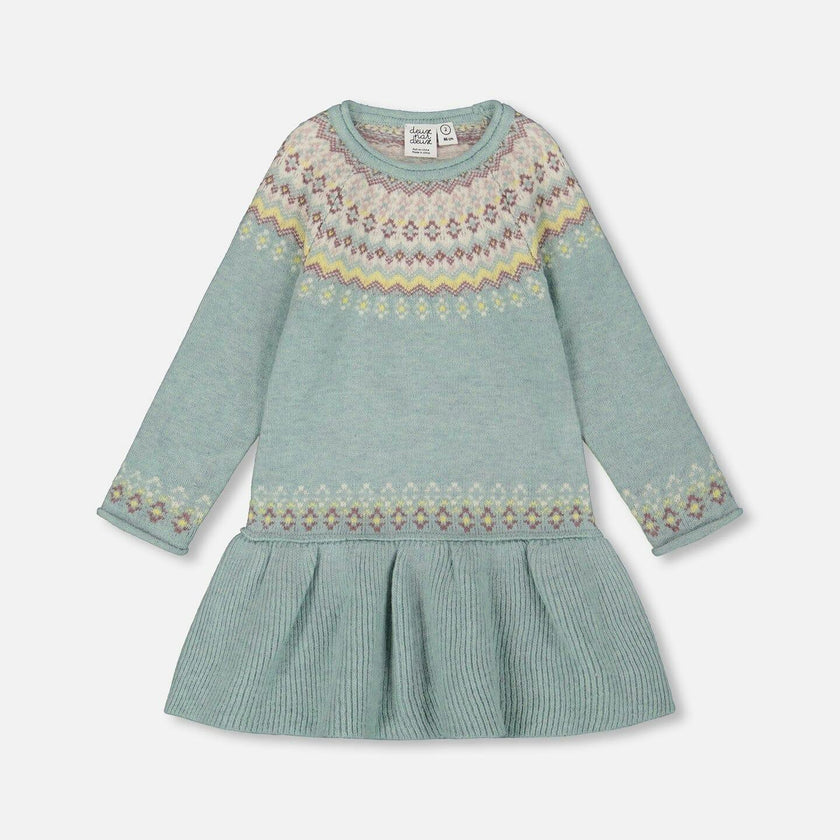 Jacquard Sweater Dress with Ribbed Skirt