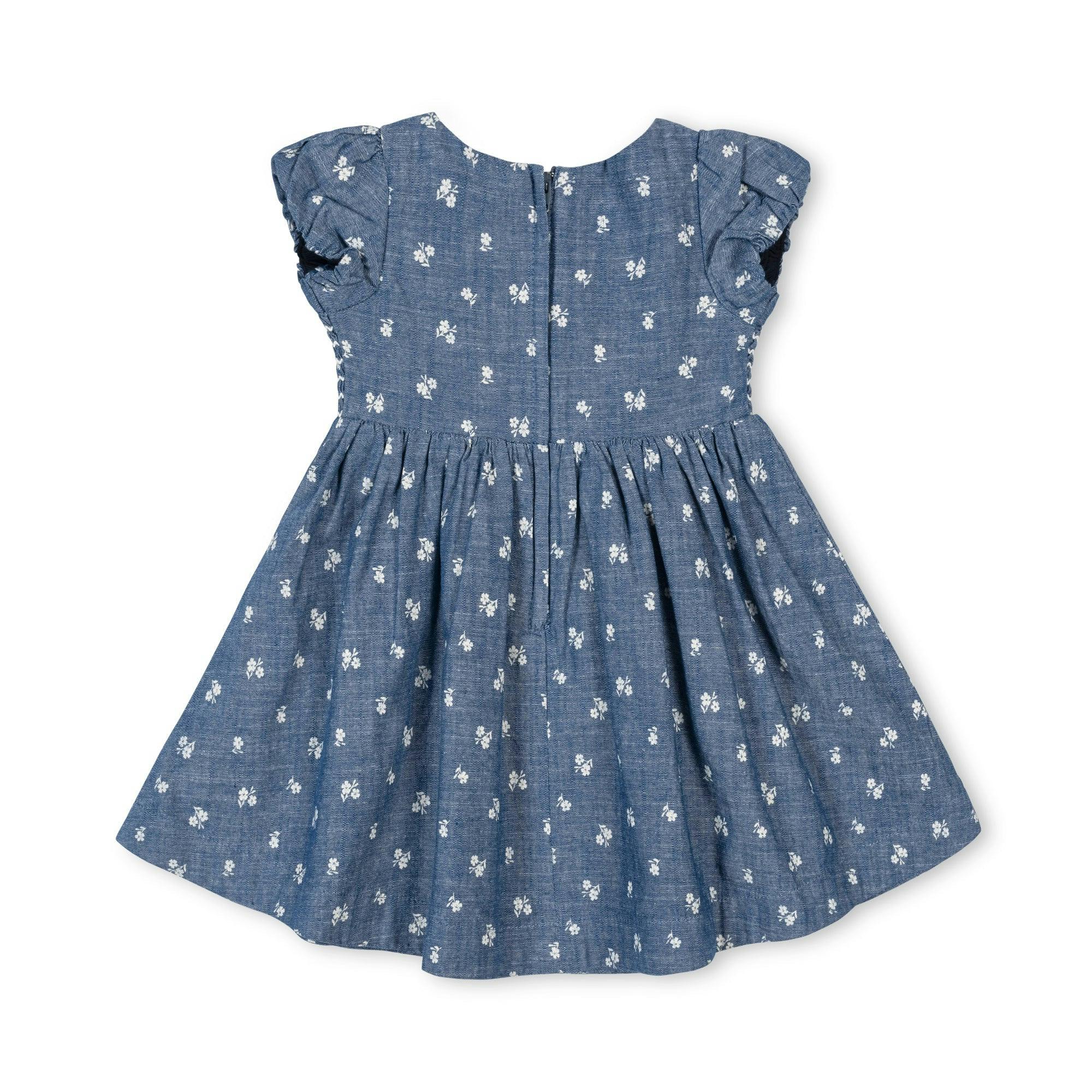 Organic Chambray Smocked Puff Sleeve Dress