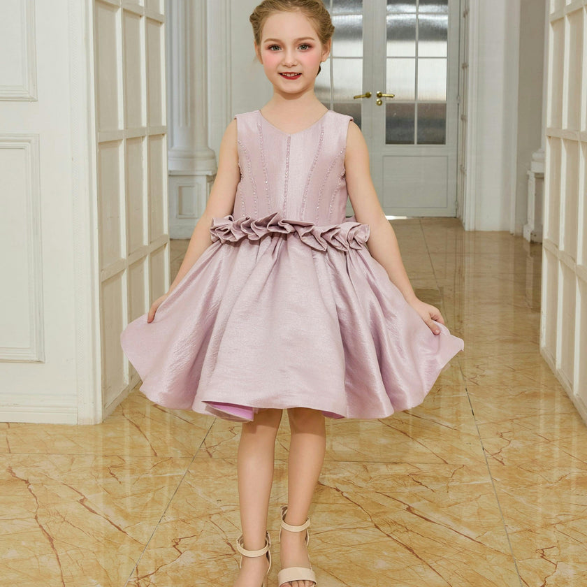 Purple Luminara Ruffle Waist Formal Dress