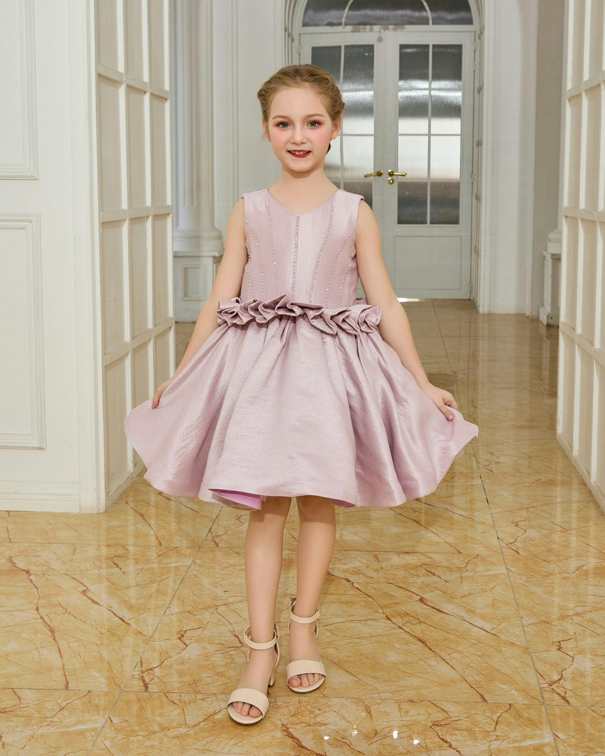 Purple Luminara Ruffle Waist Formal Dress