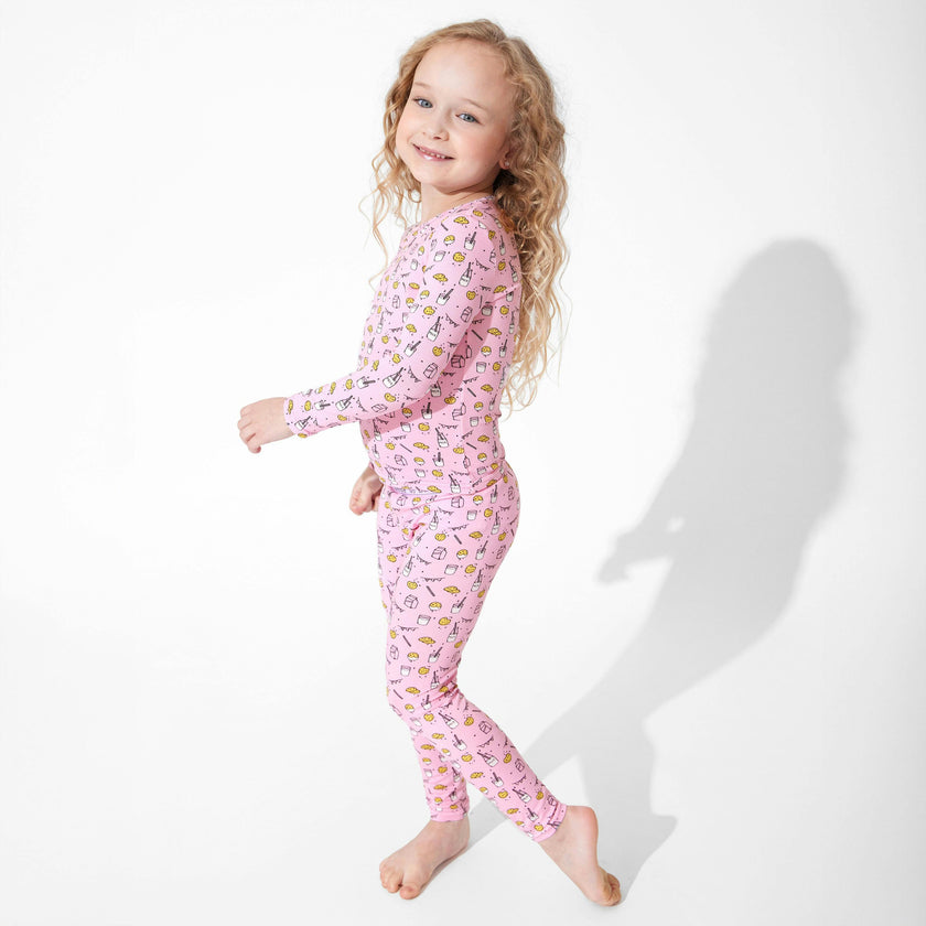 Milk & Cookies Pink Bamboo Kids Pajamas