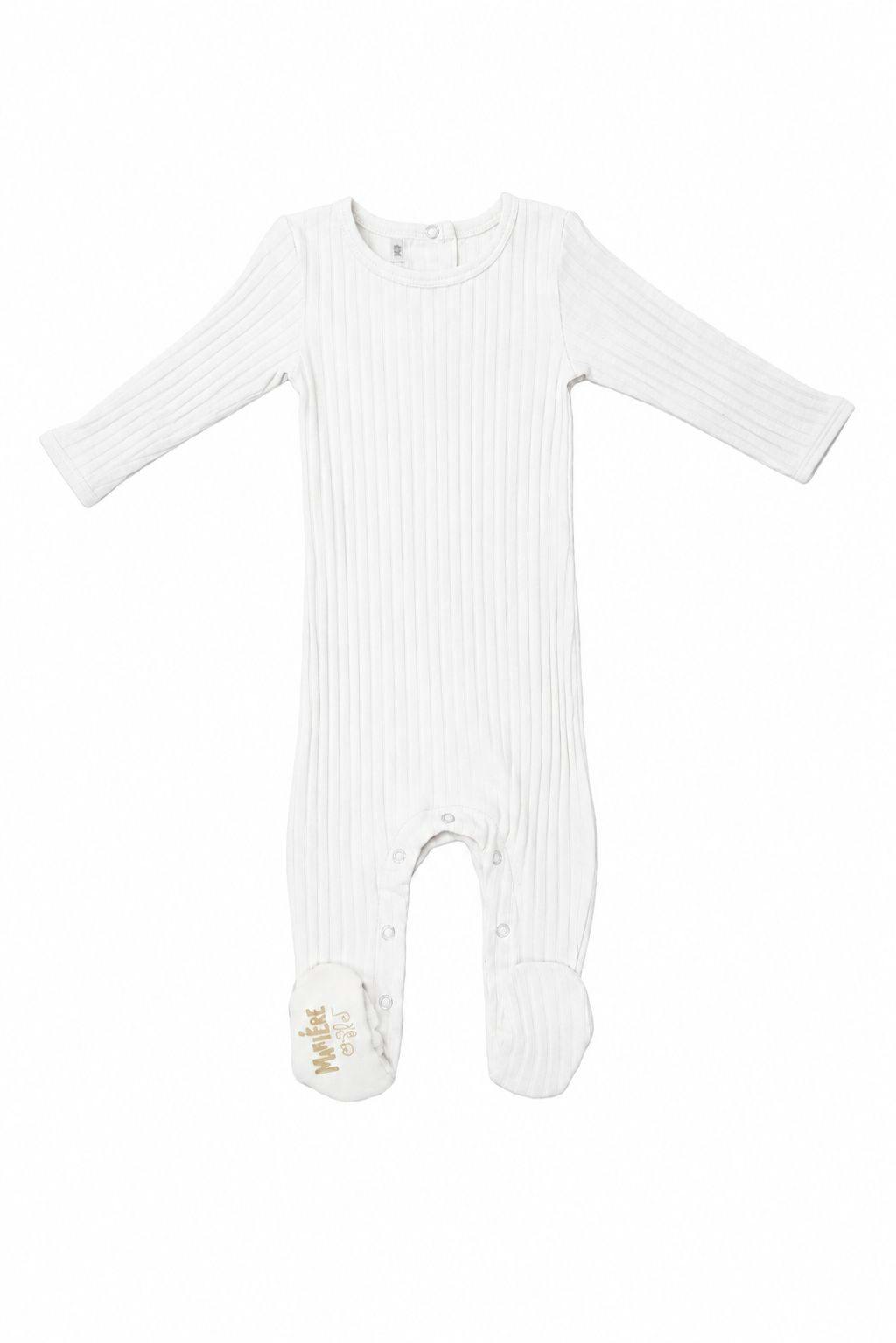 Ribbed Fine Cotton Footie White
