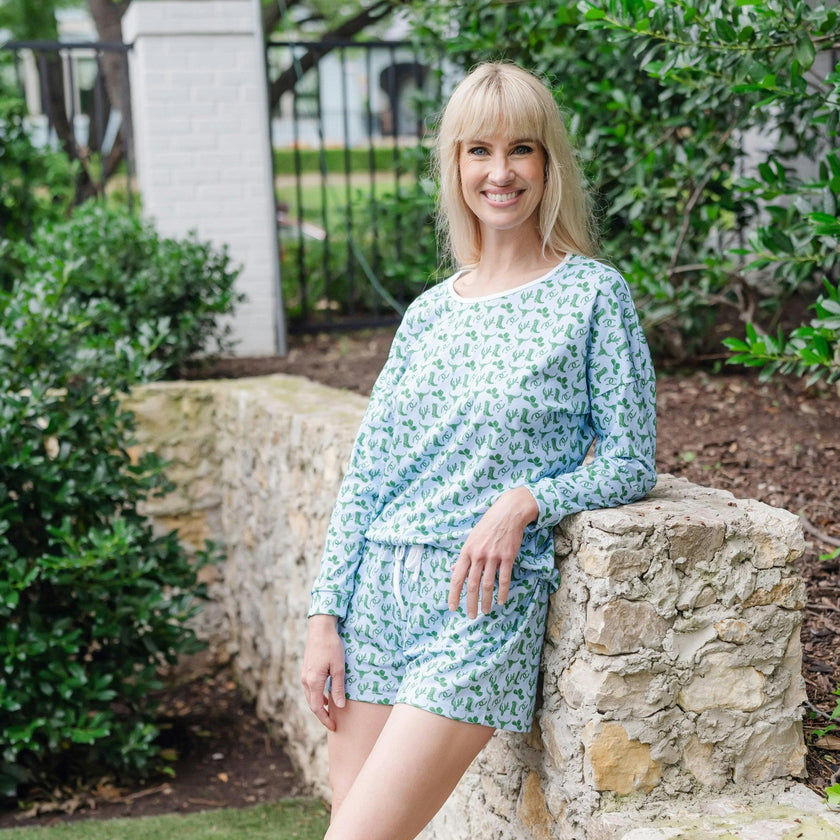 Anna Women's Longsleeve & Short Set - Wild West Blue