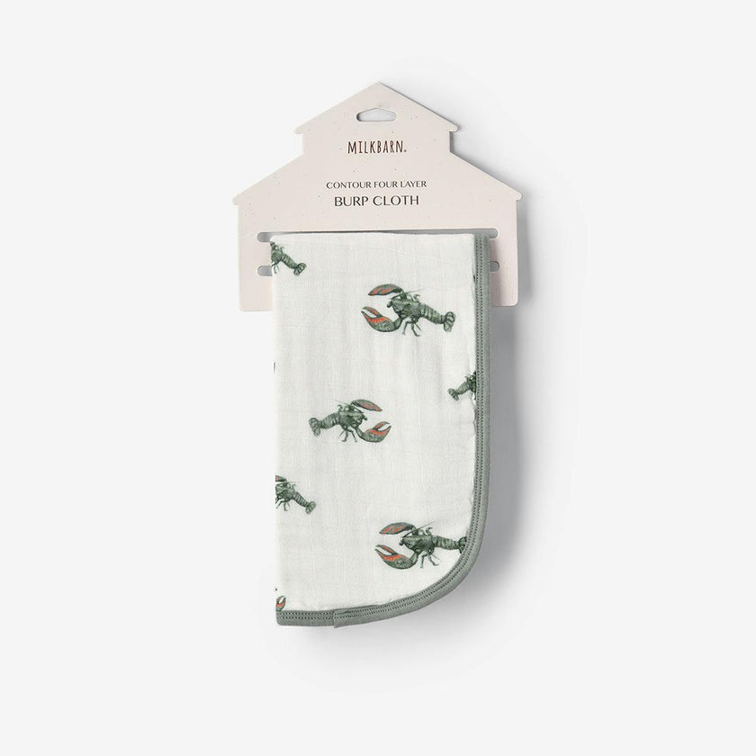 Mint Lobster Contour Four Layer Burp Cloth