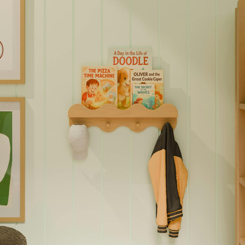 Lido Wave Bookshelf with Hooks in Honey