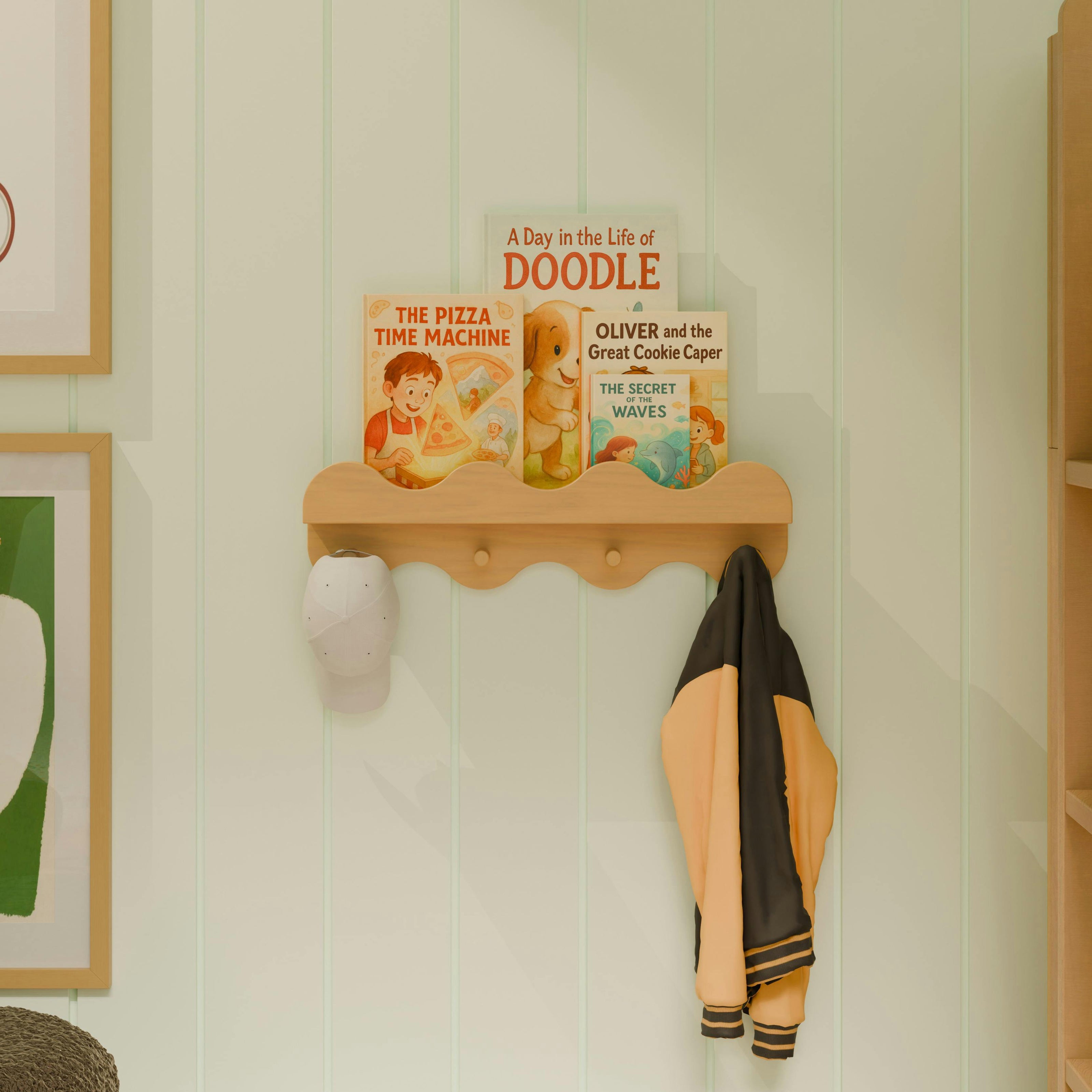Lido Wave Bookshelf with Hooks in Honey
