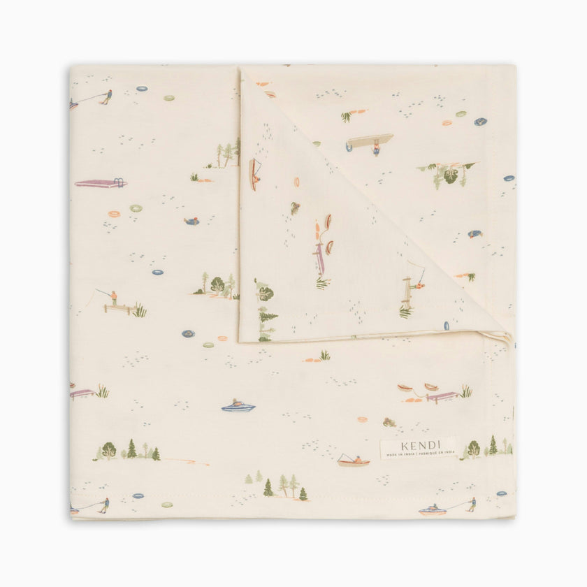Swaddle Blanket - Lake / Barn + Mint