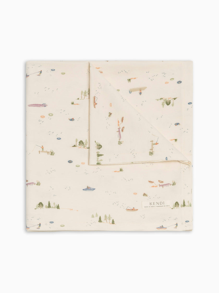 Swaddle Blanket - Lake / Barn + Mint
