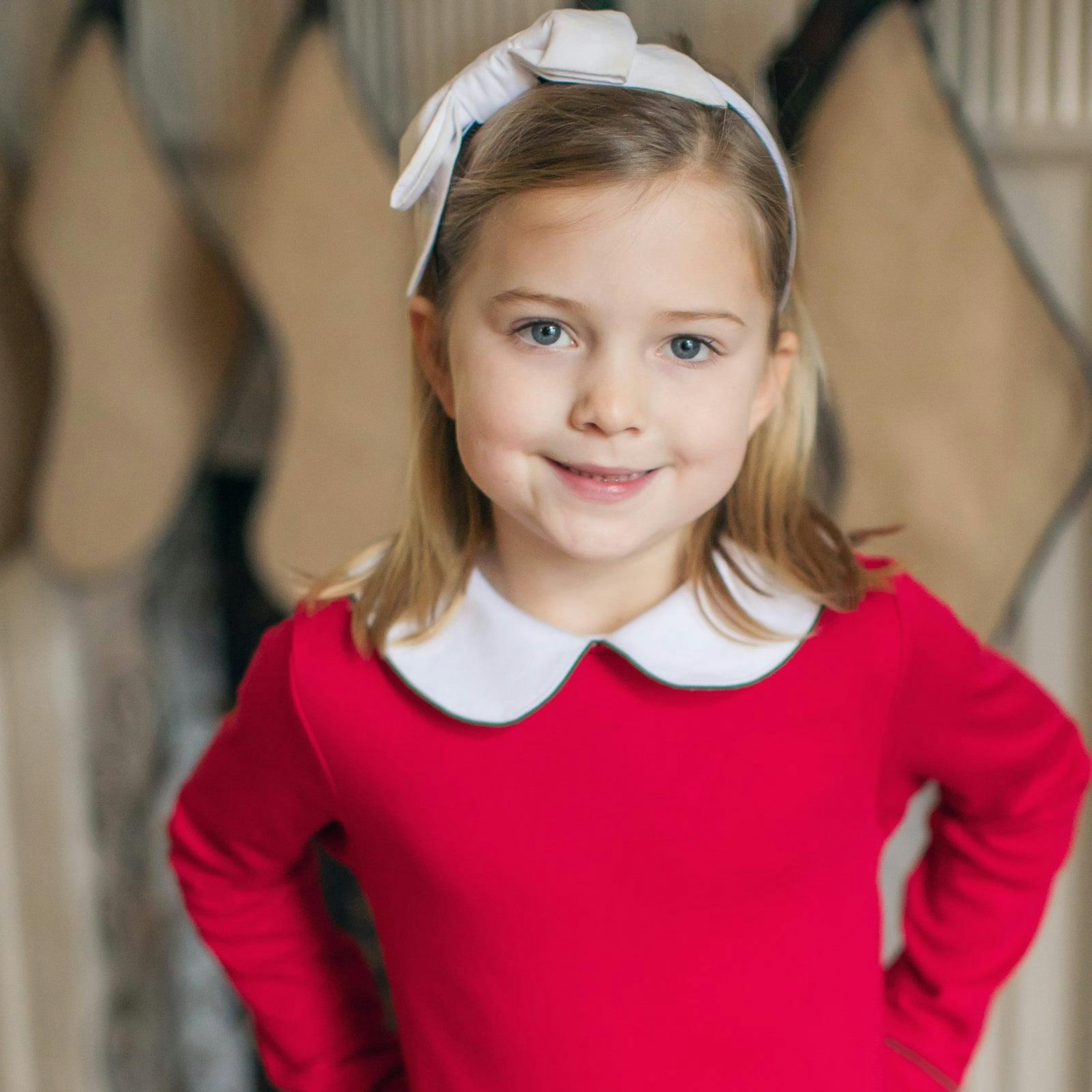 Lillian Girls' Dress Red with Green Piping