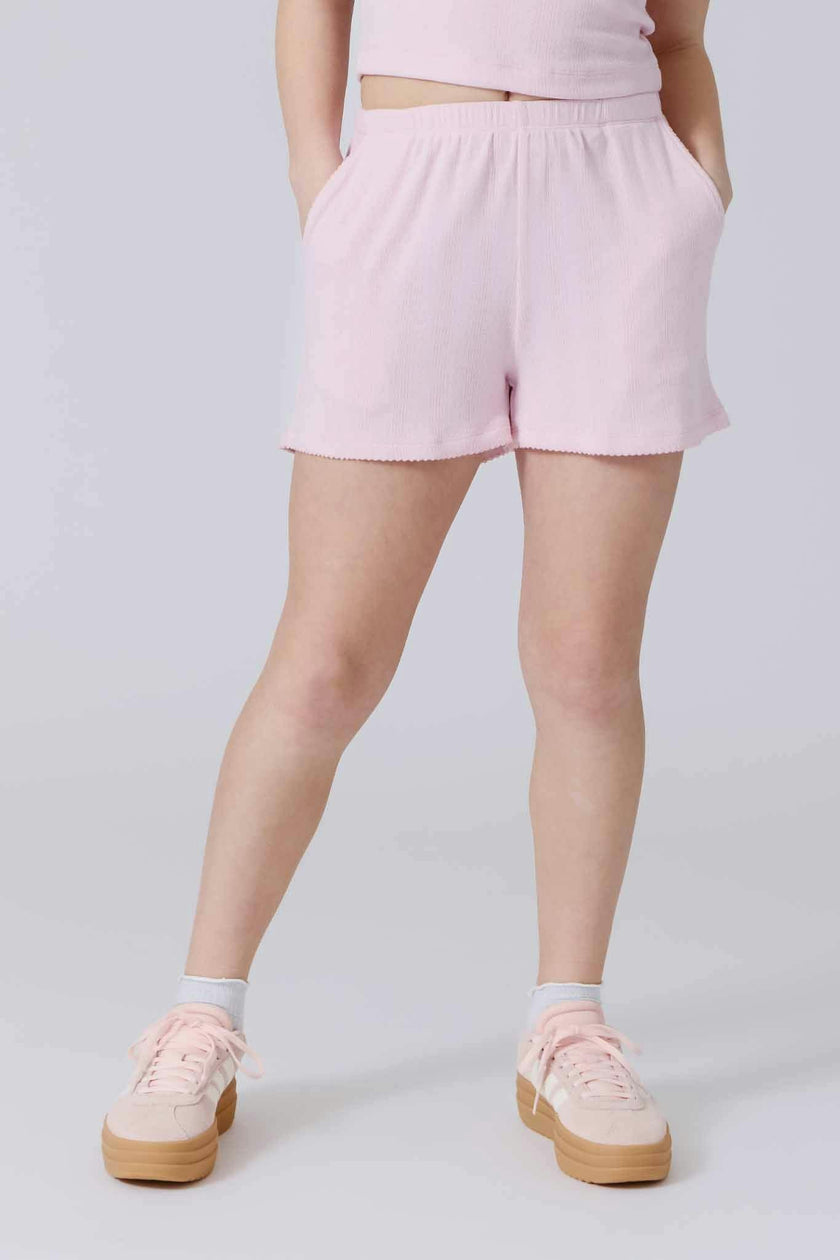 Girls Pointelle Short in Peony Pink
