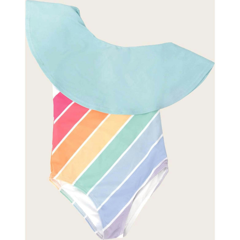 Playa Del Rey Rainbow One Shoulder Ruffle