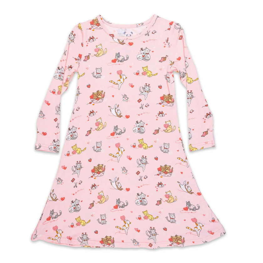 Valentines Kittens Bamboo Girls' Long Sleeve Dress