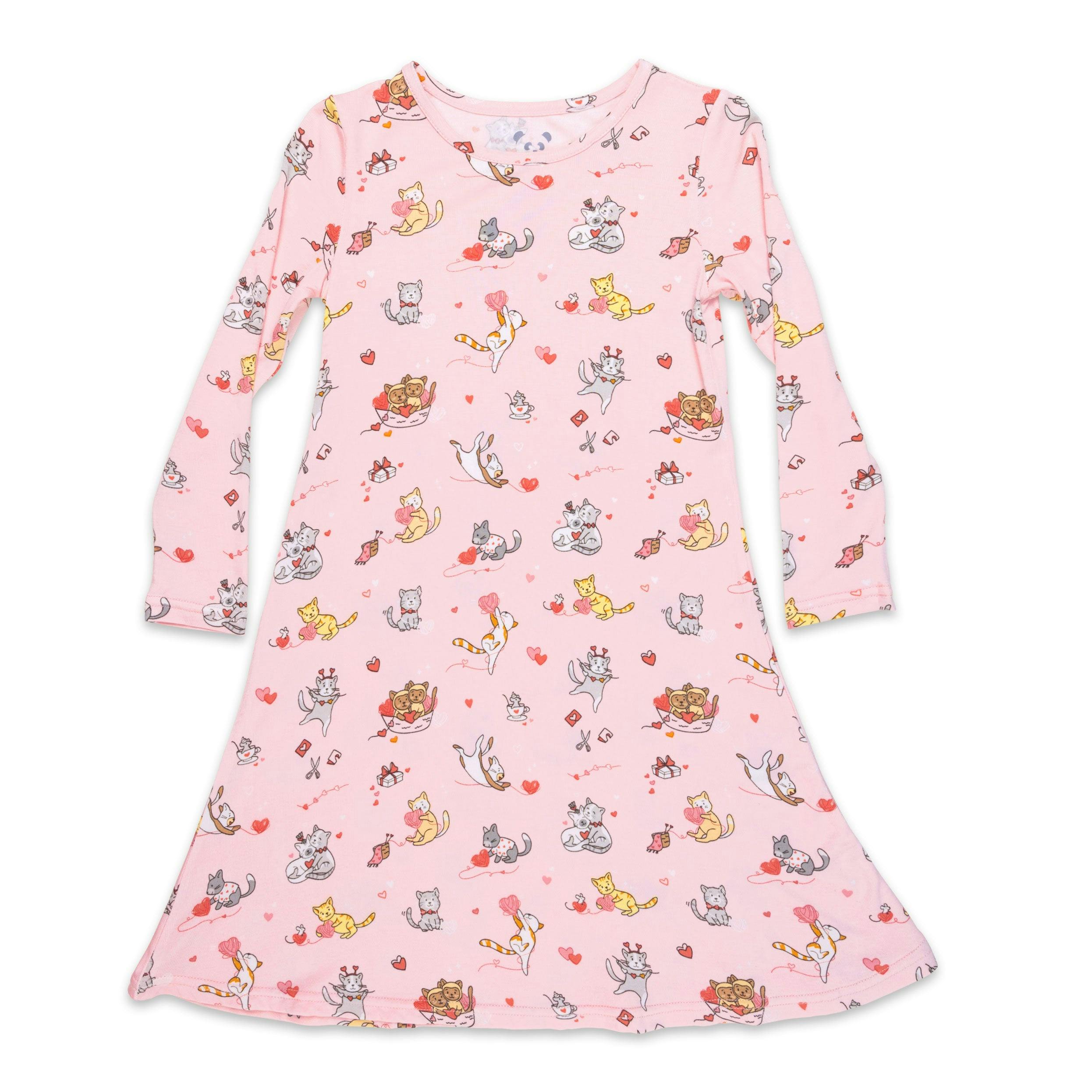 Valentines Kittens Bamboo Girls' Long Sleeve Dress