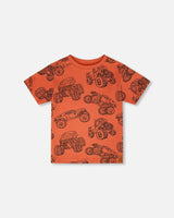 Organic Cotton Jersey T-Shirt Orange Printed Trucks