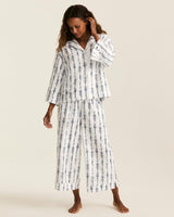 The Olivia Wide Leg Pima Pajama Set in Navy Mayfair Toile
