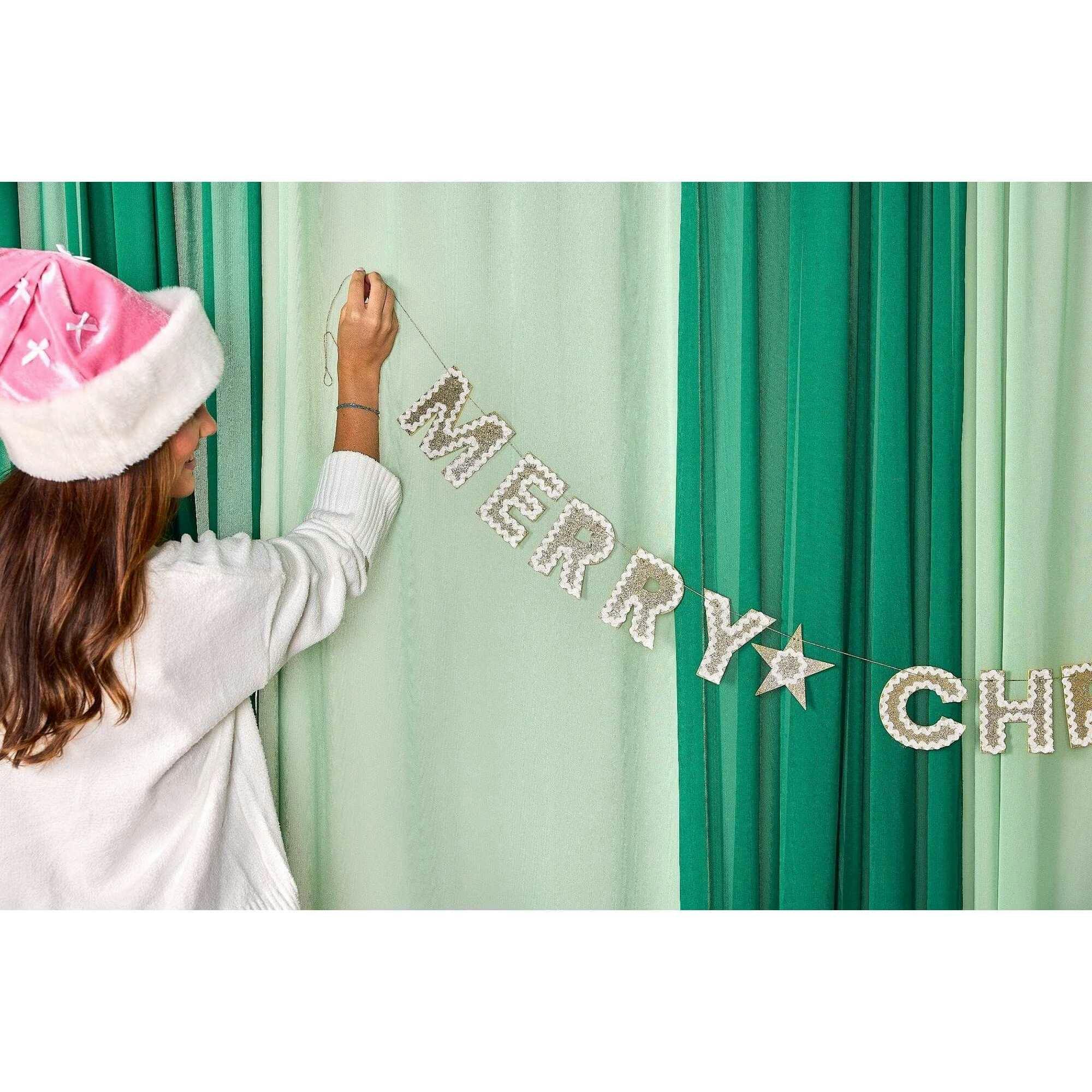 Merry Christmas Gold Shimmer Banner (Reusable Garland)