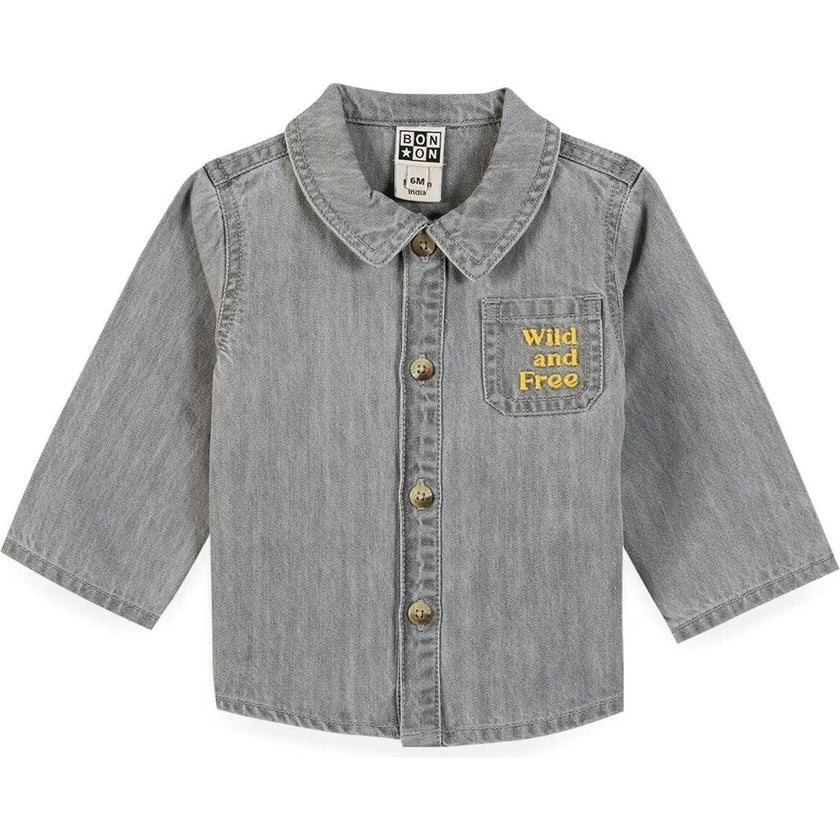 BONTON Soft Grey Embroidered Pan Baby Shirt