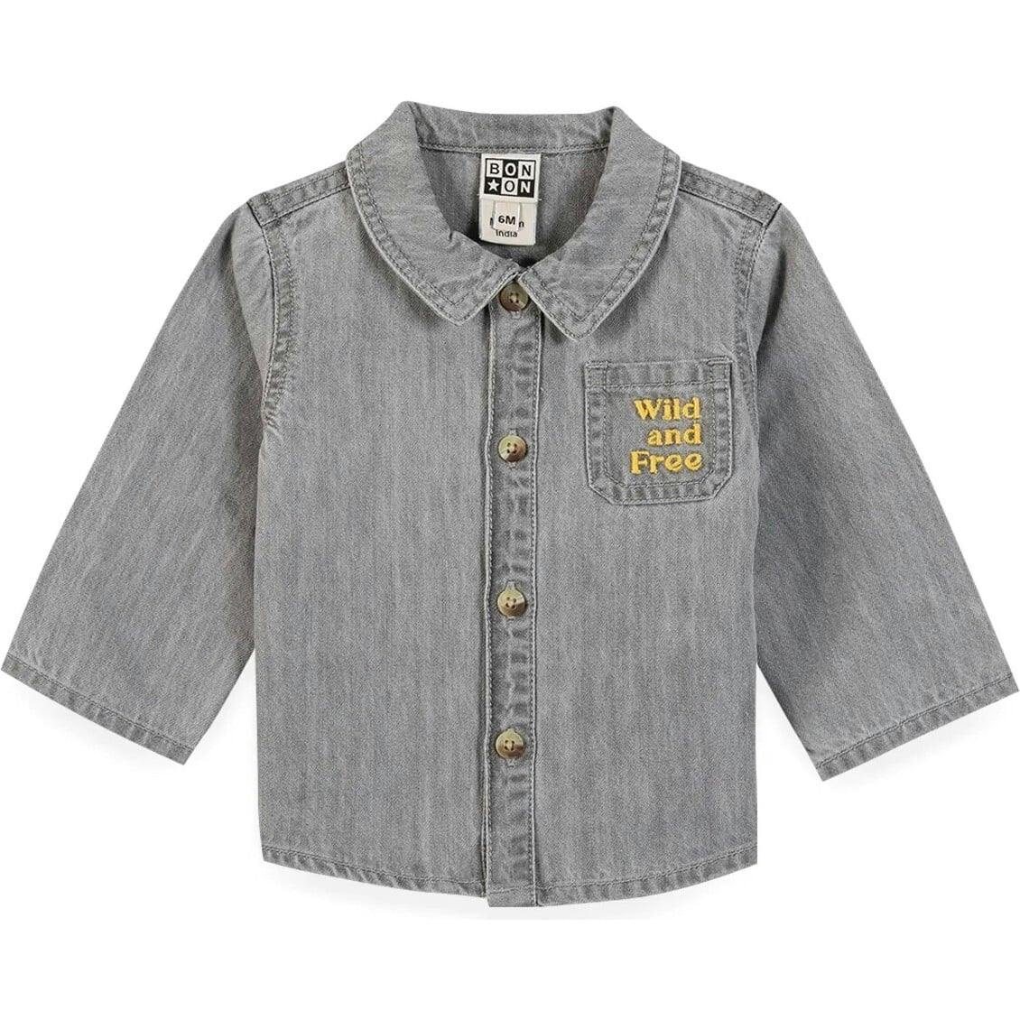 BONTON Soft Grey Embroidered Pan Baby Shirt