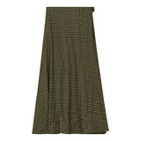 Plaid Fly Front Midi Skirt