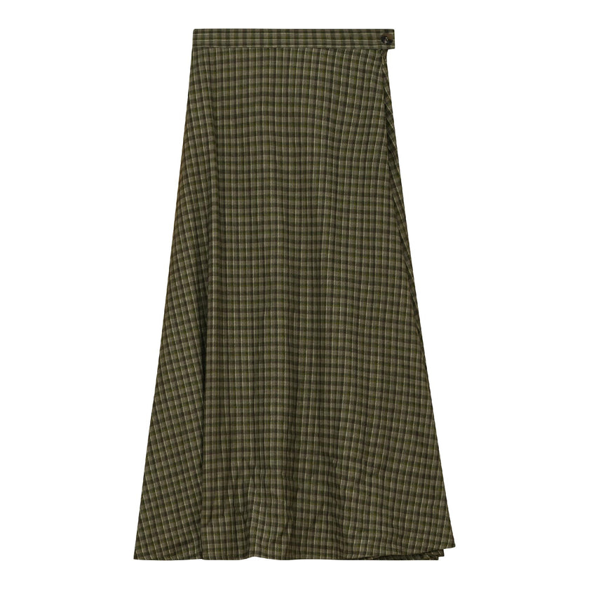 Plaid Fly Front Midi Skirt