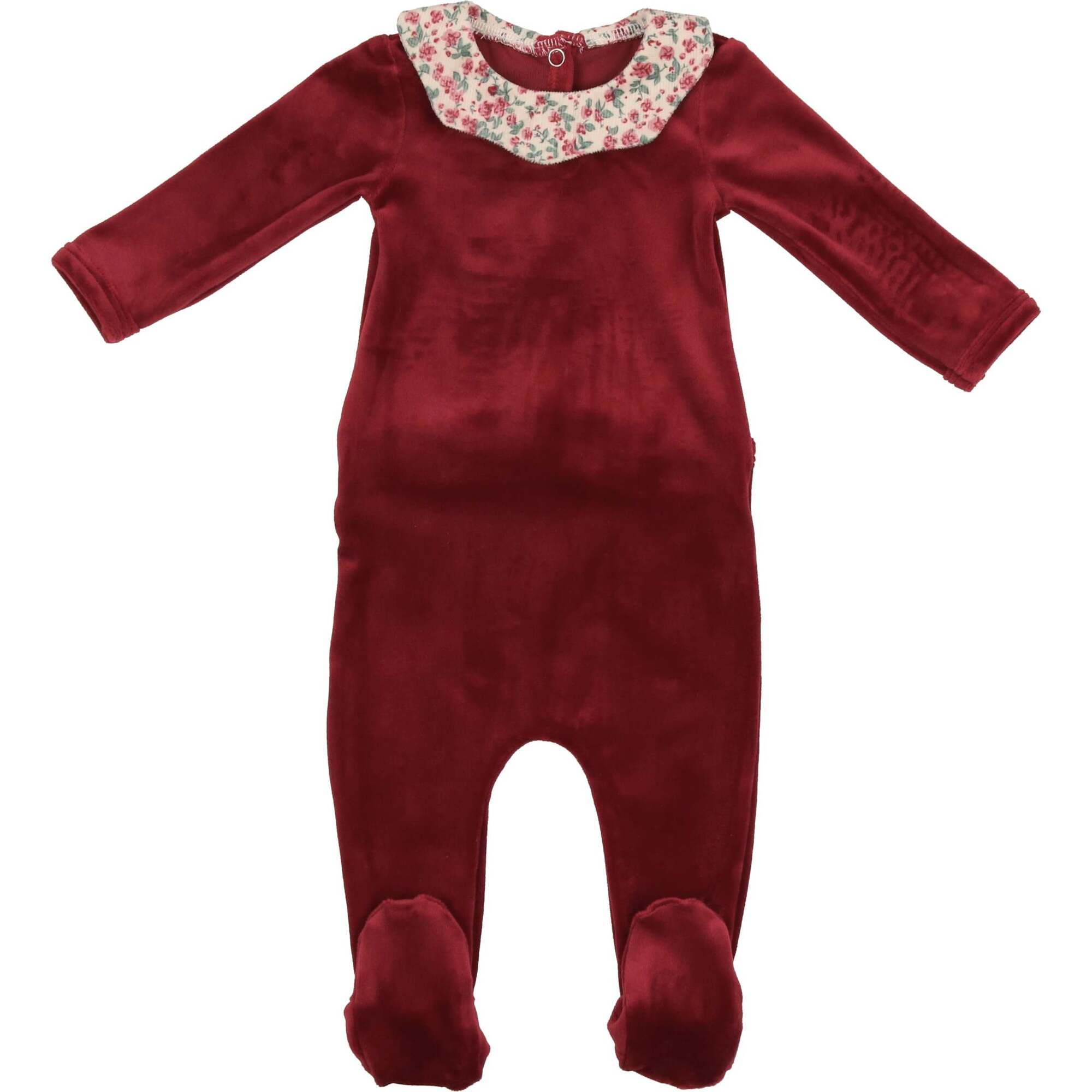 Girl's Velour Collar Long Sleeve Footie, Red