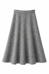 Wool Button Side Midi Skirt