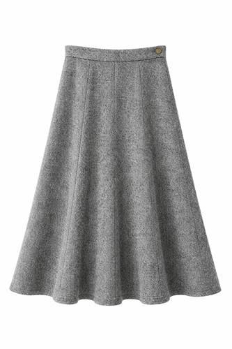 Wool Button Side Midi Skirt