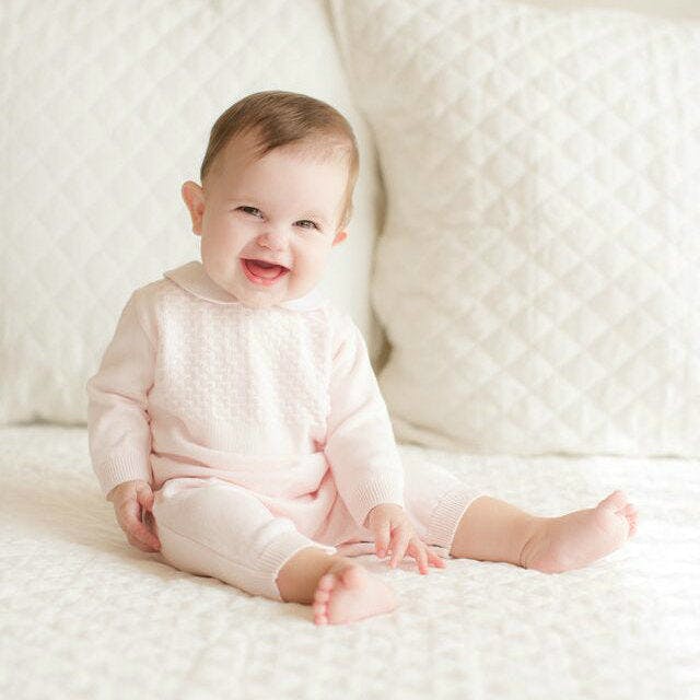 Girls Pique Collar Knit Longall with Hat Pink