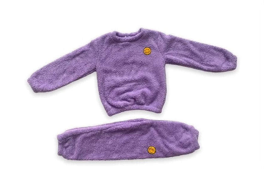 Bright Smiley Fuzzy Sweatshirt And Pant Set