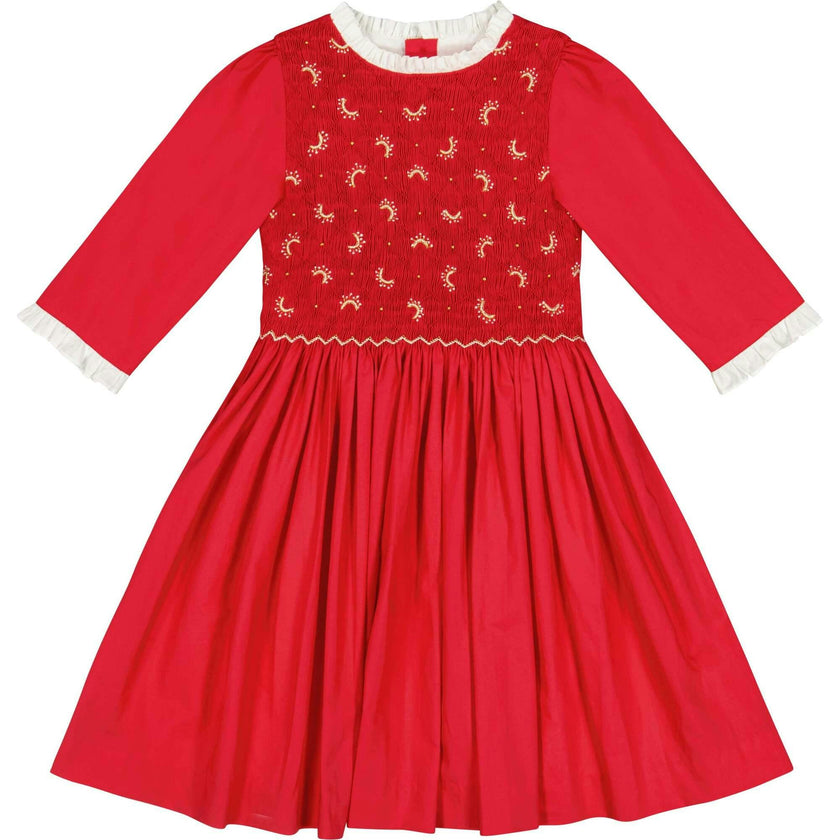 Luna Red Long Sleeve Smocked Dress