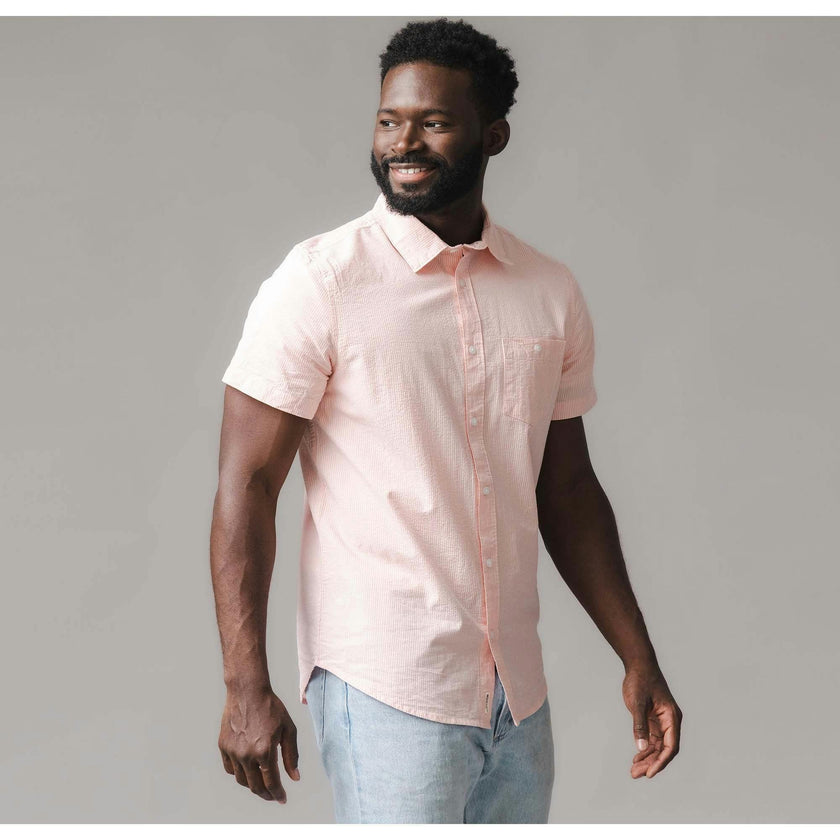 Organic Short Sleeve Seersucker Shirt, Pink