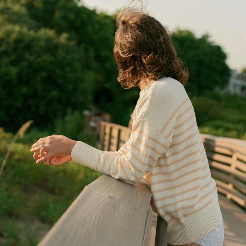 Women's Knit Sweater Cream And Tan Stripe