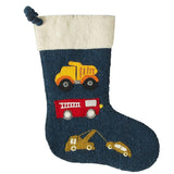 Trucks Navy Christmas Stocking Hand Felted Wool Arcadia Home
