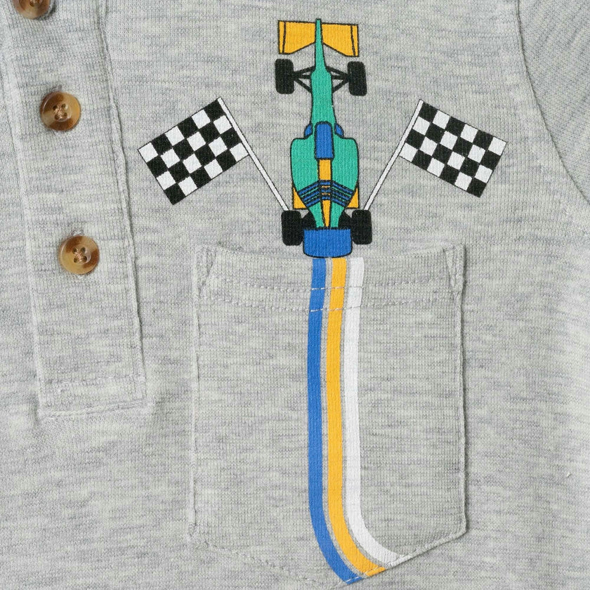 Boys Short Sleeve Polo | Race Car Graphic Pocket