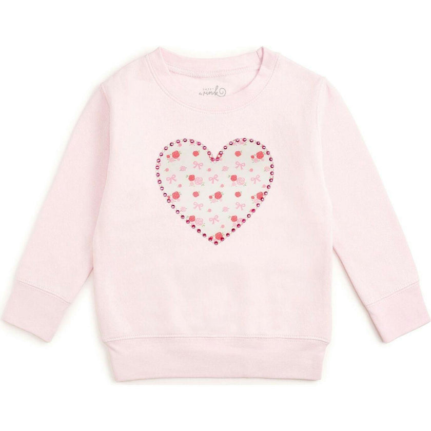 Dainty Rose Pearl Heart Patch Sweatshirt