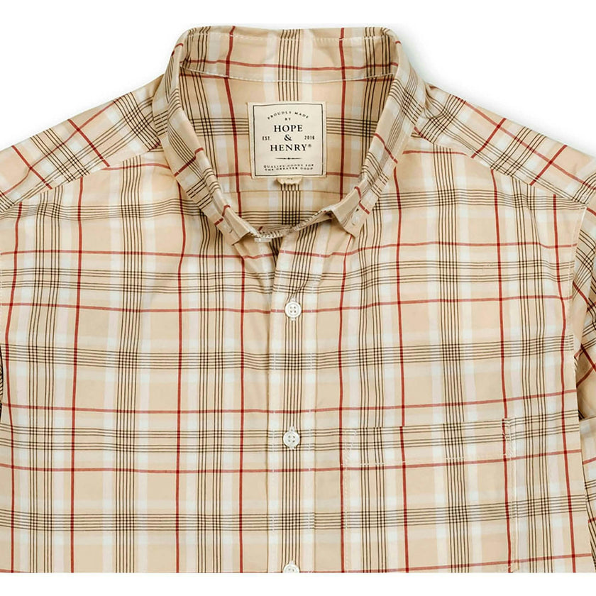 Men's Organic Long Sleeve Stretch Poplin Button Down Shirt, Beige