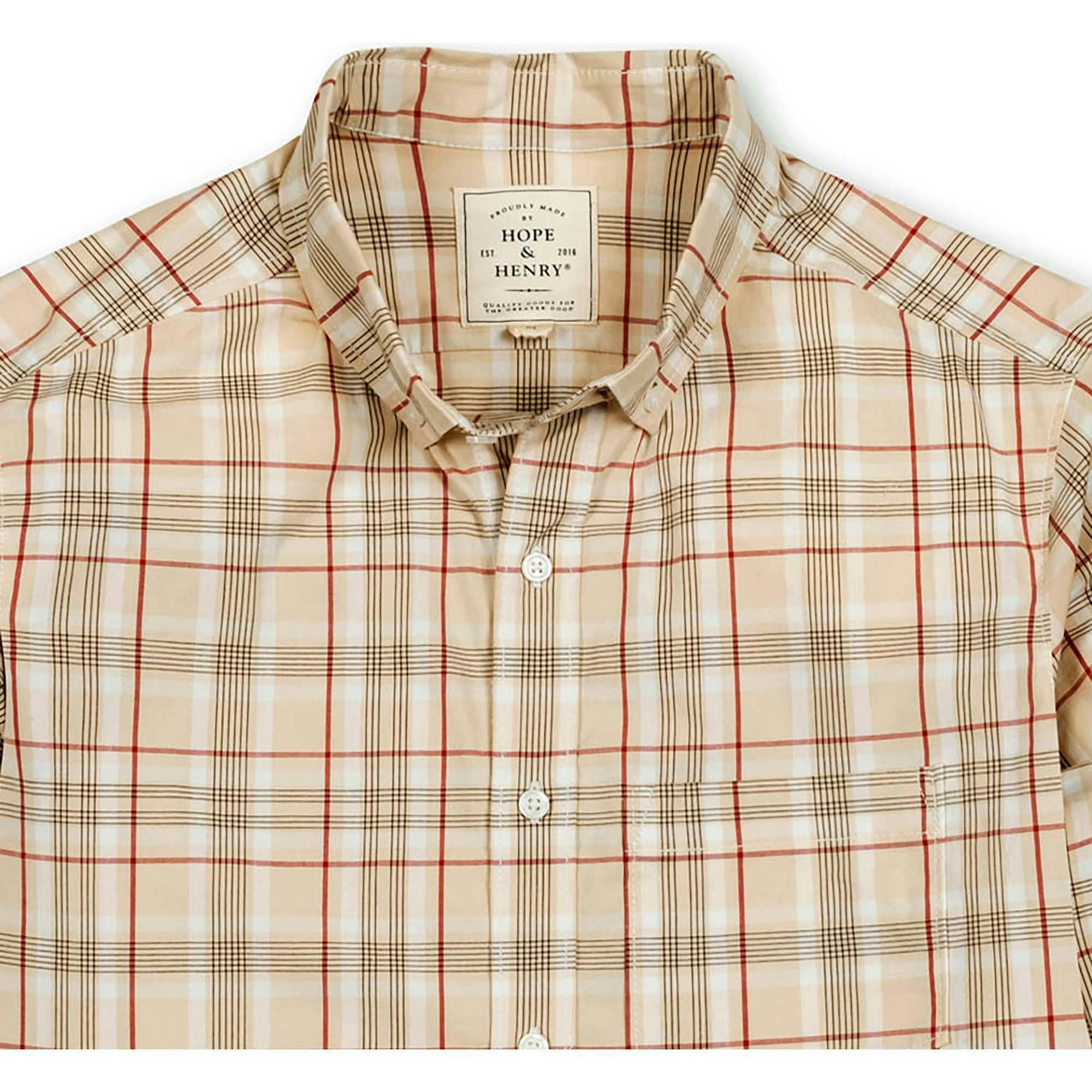 Men's Organic Long Sleeve Stretch Poplin Button Down Shirt, Beige